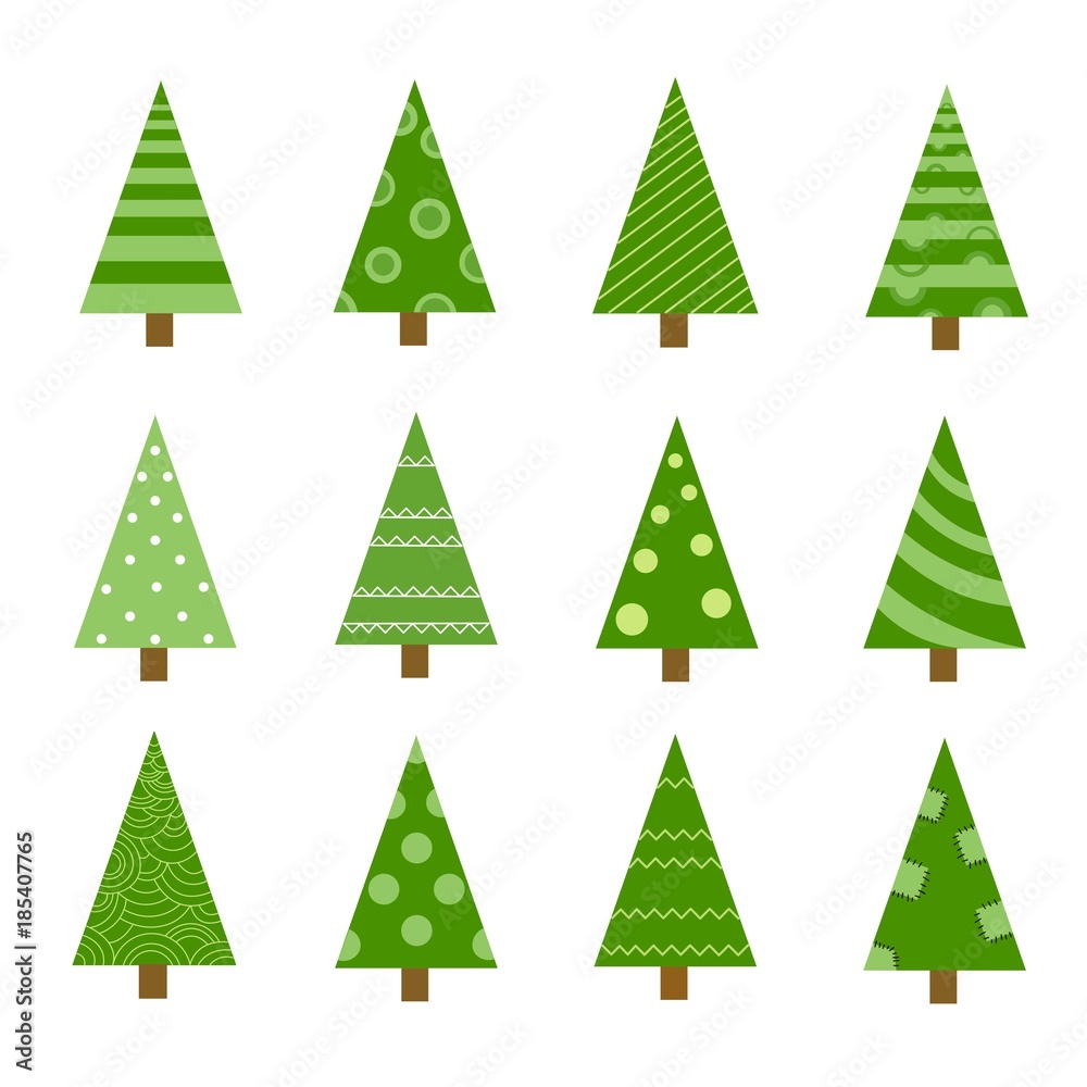 Collection of Christmas trees, modern flat design. Can be used for printed materials - leaflets, posters, business cards or for web. Doodle set for your web design. Collection of Christmas trees, modern flat design. Can be used for printed materials - leaflets, posters, business cards or for web. Doodle set for your web design.
