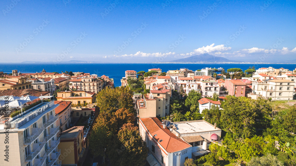 Aerial view of Sorrento city, Meta, Piano coast, Italy, street of mountains old city, tourism concept