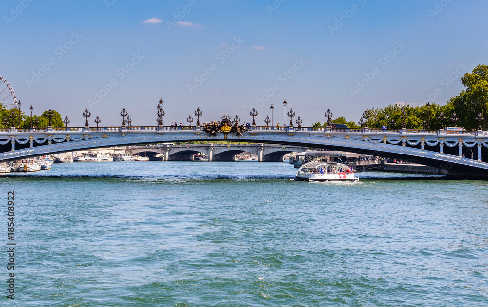 Obraz premium The Alexander III Bridge across the Seine in Paris, France. View from the water