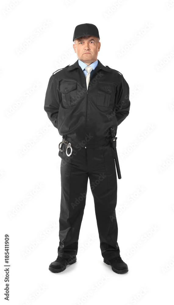Male security guard standing on white background Male security guard standing on white background