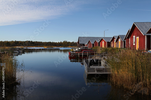 Red houses by the lake