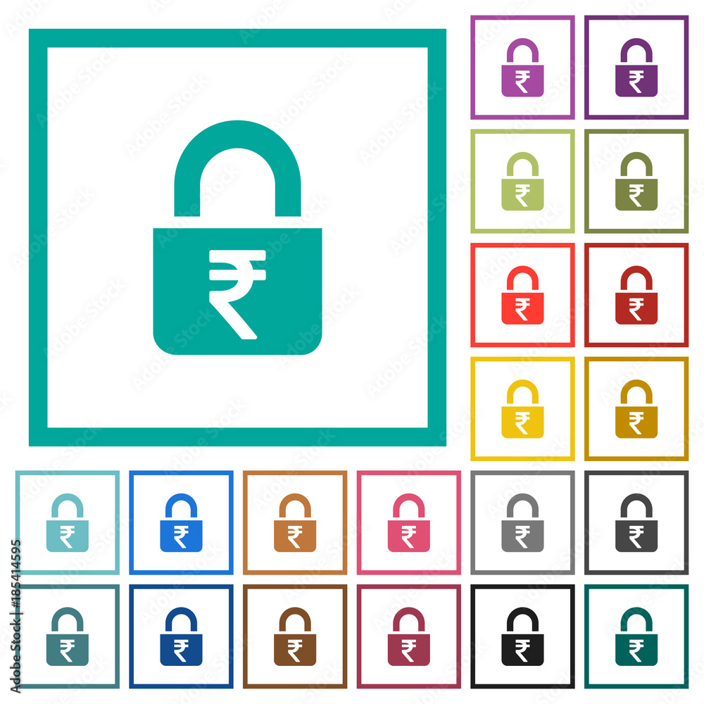 Locked rupees flat color icons with quadrant frames Locked rupees flat color icons with quadrant frames