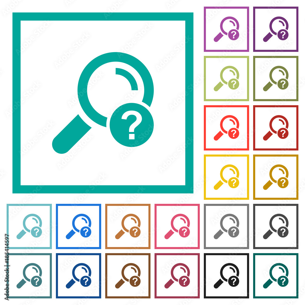 Unknown search flat color icons with quadrant frames Unknown search flat color icons with quadrant frames