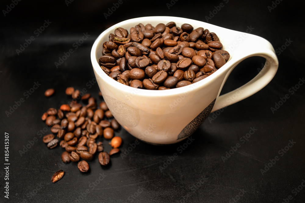 Coffee Beans In Cup On Black Background Close Up Isolated Coffee Beans In Cup On Black Background Close Up Isolated