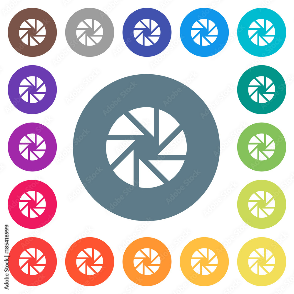 Aperture flat white icons on round color backgrounds