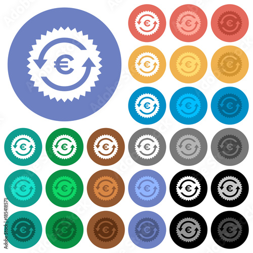 Euro pay back guarantee sticker round flat multi colored icons