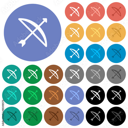 Bow with arrow round flat multi colored icons