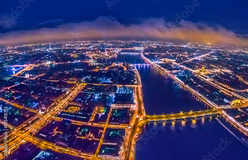 Panorama of St. Petersburg. City lights from a height. Scheme of the city SAINT PETERSBURG. Russia © Grispb