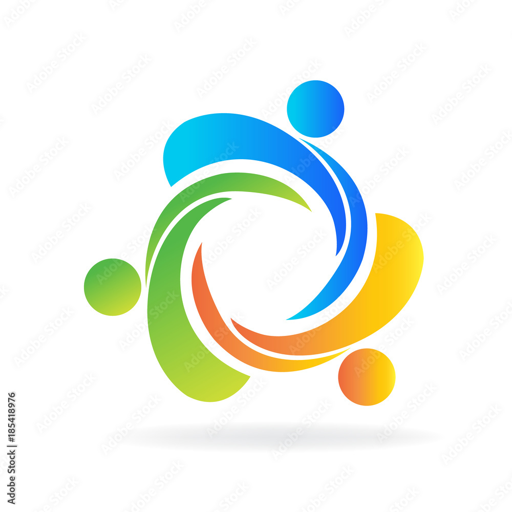 Teamwork swooshes 3 people logo concept of unity business card Stock ...