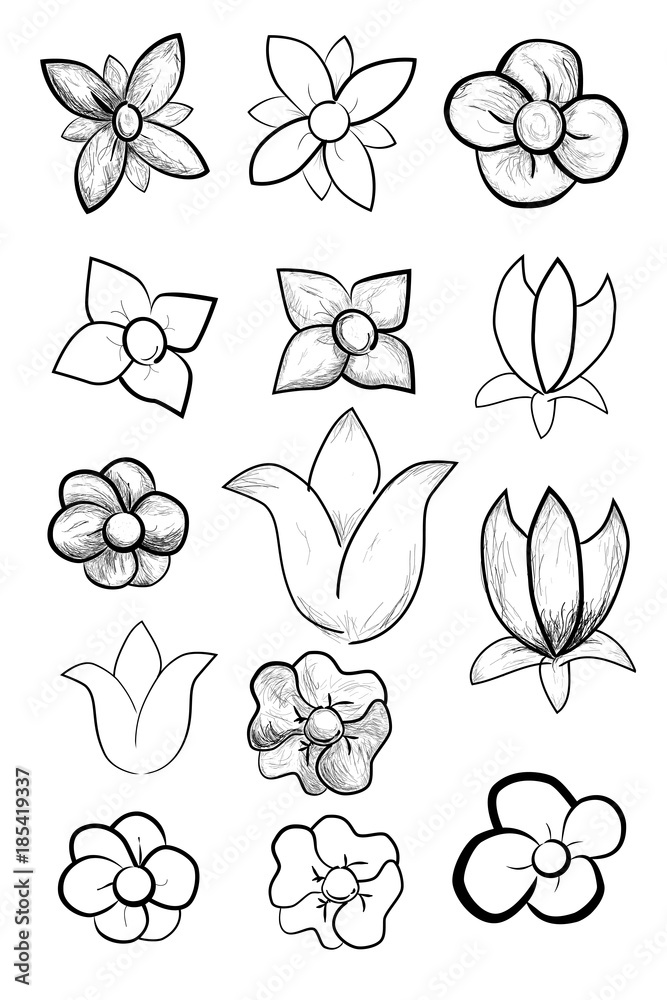 Fototapeta premium Various of Doodle Flowers