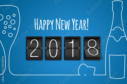 Happy new year 2018- blue flat design background photo