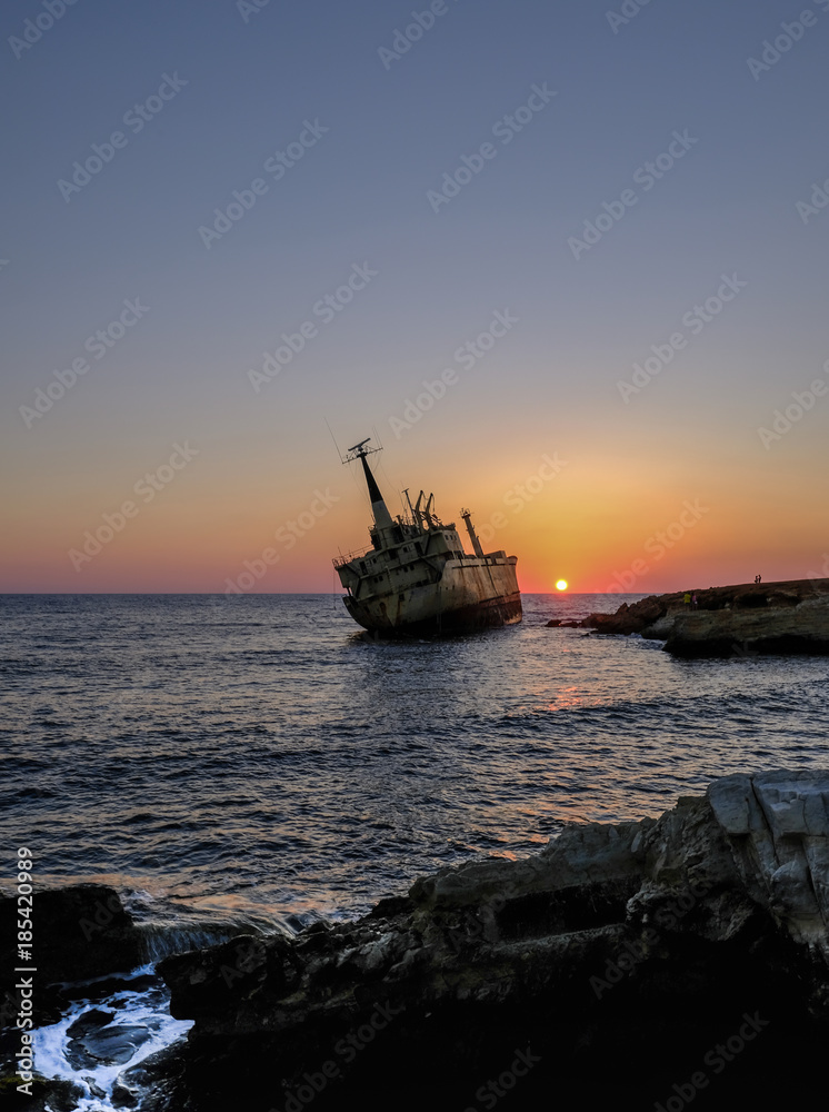 Old shipwreck that has run agound in Pafos,Cyprus.
