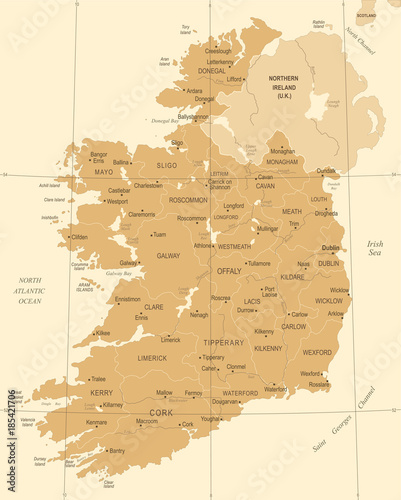 Obraz na plátně Ireland Map - Vintage Detailed Vector Illustration
