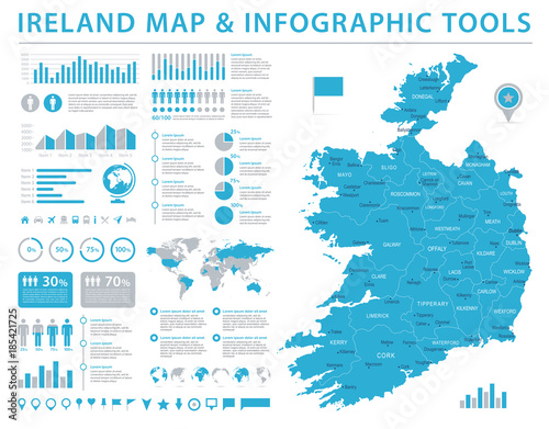 Valokuvatapetti Ireland Map - Info Graphic Vector Illustration