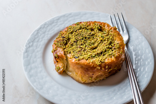 Turkish Konya Dessert Sac Arasi with Pistachio Powder / Kunefe Kadayif or Katmer