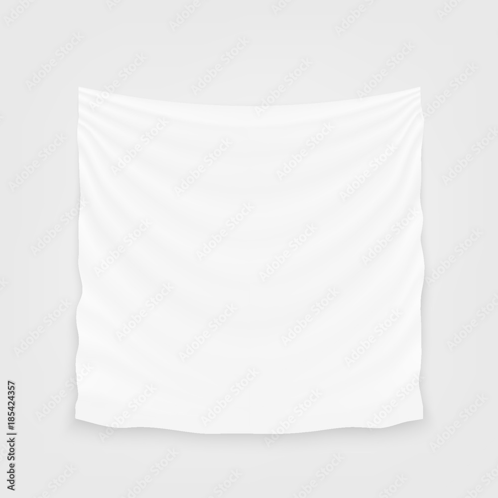 Creative vector illustration of hanging empty white cloth isolated on background. Art design banner fabric textile with shadow. Blank flag. Abstract concept graphic element Creative vector illustration of hanging empty white cloth isolated on background. Art design banner fabric textile with shadow. Blank flag. Abstract concept graphic element