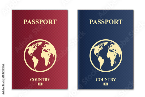 Creative vector illustration of passports with globe map isolated on transparent background. Art design. Front cover international identification document. Abstract concept graphic element