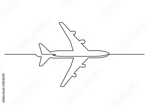 one line drawing of isolated vector object - passenger airplane