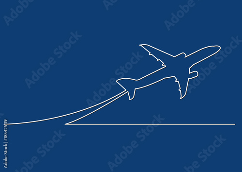 one line drawing of isolated vector object - passenger airplane