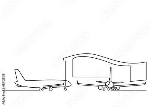one line drawing of isolated vector object - passenger airplane