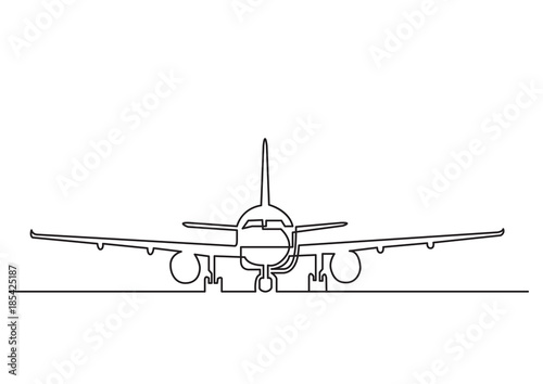 one line drawing of isolated vector object - passenger airplane