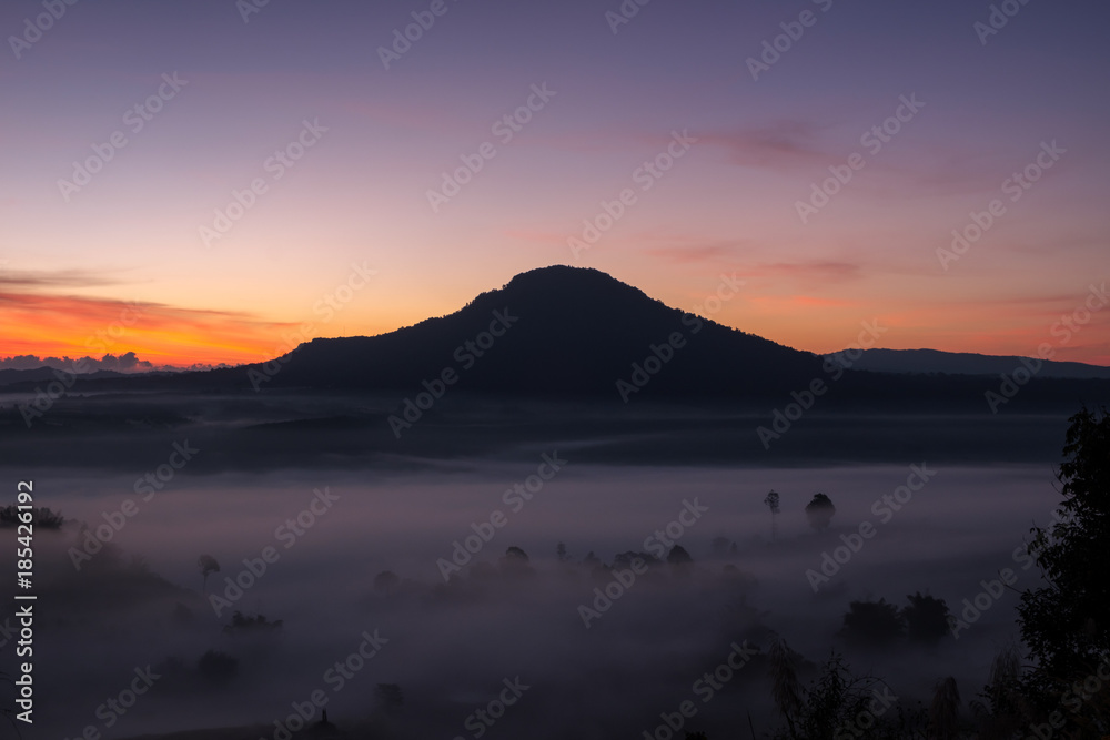 Landscape fog in morning sunrise at Khao Takhian Ngo View Point at Khao-kho Phetchabun,Thailand