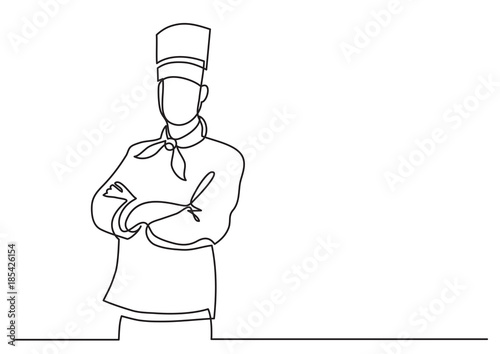 continuous line drawing of confident chef standing