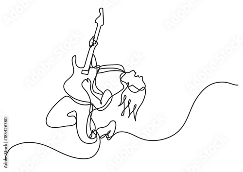 continuous line drawing of jumping rock guitarist