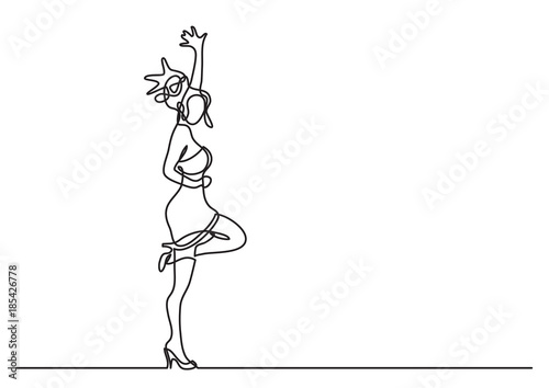 continuous line drawing of expressive happy woman in short dress