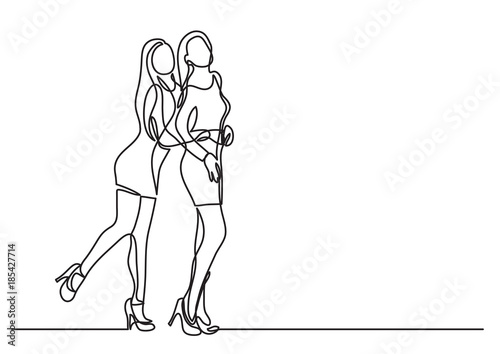 Wallpaper Mural continuous line drawing of happy standing young friends Torontodigital.ca