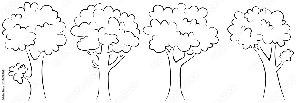 Fototapeta premium Zbiór drzew zarys na białym tle