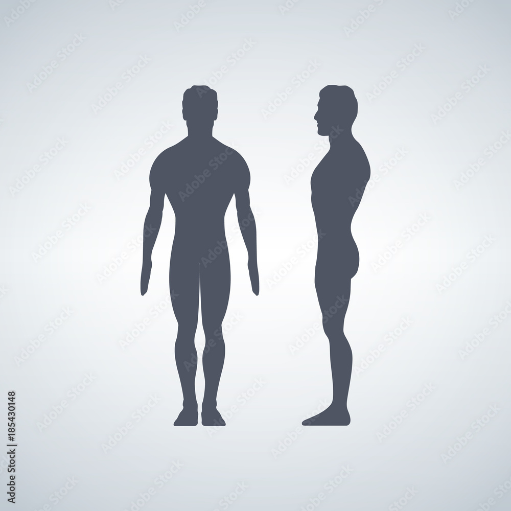 Vector illustration of man s figure. Silhouettes. Front or back, side views Vector illustration of man s figure. Silhouettes. Front or back, side views