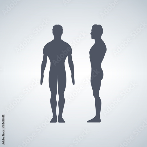Vector illustration of man s figure. Silhouettes. Front or back, side views