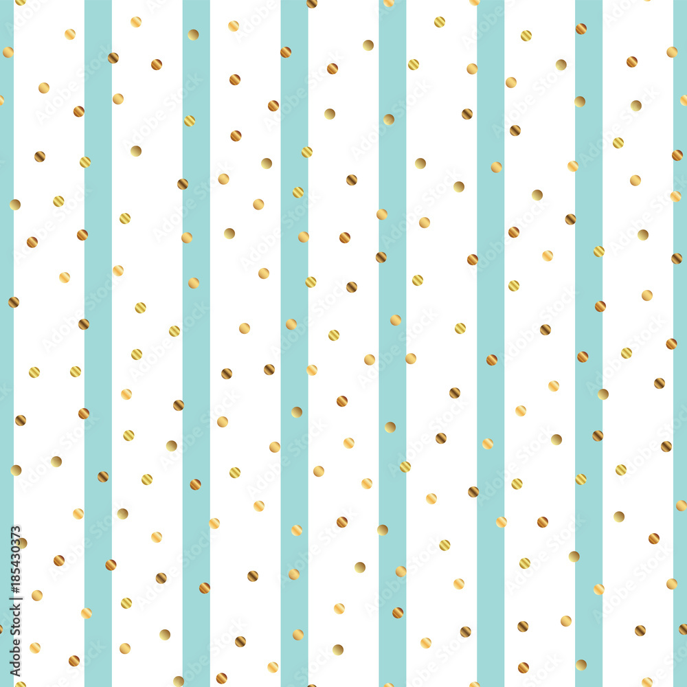 Gold circles on green background, Seamless Pattern. Endless