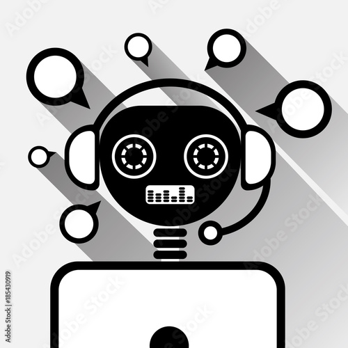 Chatbot In Laptop Icon Concept Black Chat Bot Or Chatterbot Service Of Online Support Technology Vector Illustration