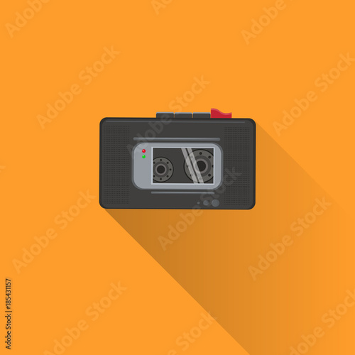 Dictaphone Or Tape Recorder Icon With Shadow On Orange Background Flat Vector Illustration