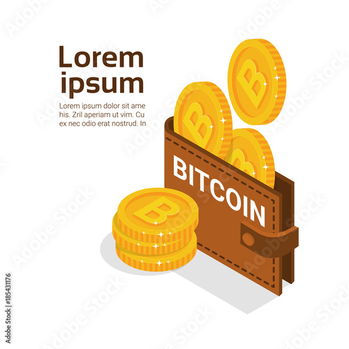 Bitcoins Wallet Over White Background With Copy Space Modern Digital Money Crypto Currency Concept Flat Vector Illustration