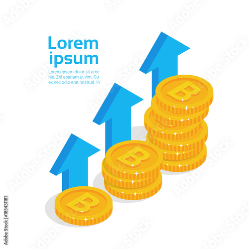 Bitcoins Growth Concept Golden Coins Stack Modern Digital Money Crypto Currency Flat Vector Illustration