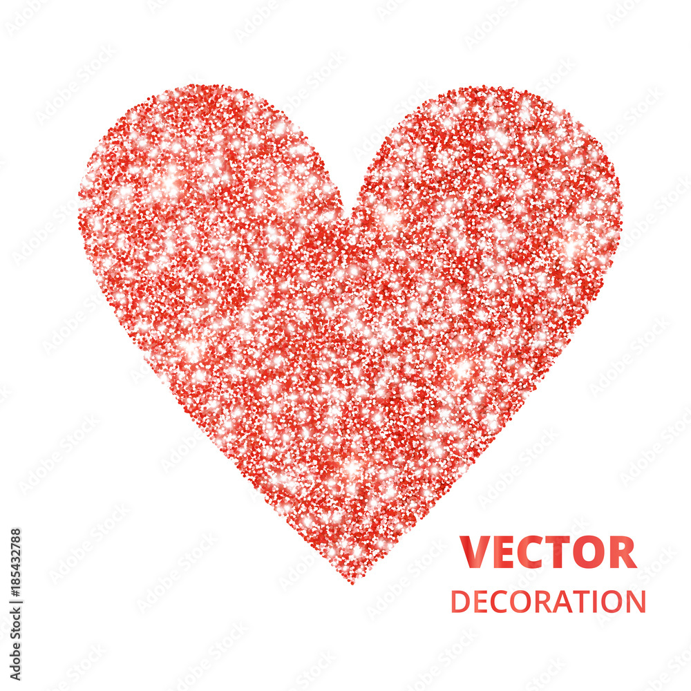 Red glitter heart frame, border. Vector dust isolated on white Stock