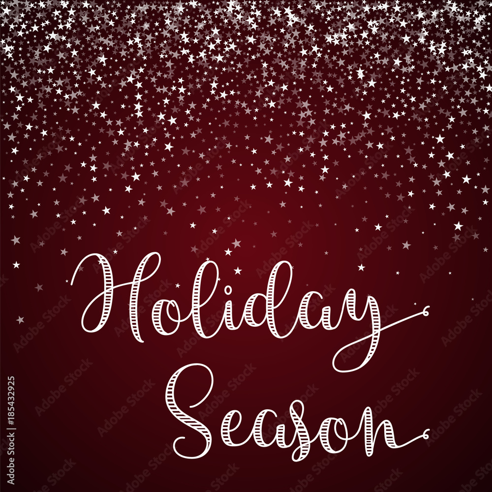 Holiday Season greeting card. Amazing falling stars background. Amazing falling stars on red background. Magnificent vector illustration.