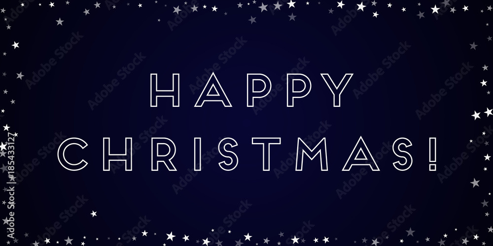 Happy Christmas greeting card. Random falling stars background. Random falling stars on deep blue background. Marvelous vector illustration.