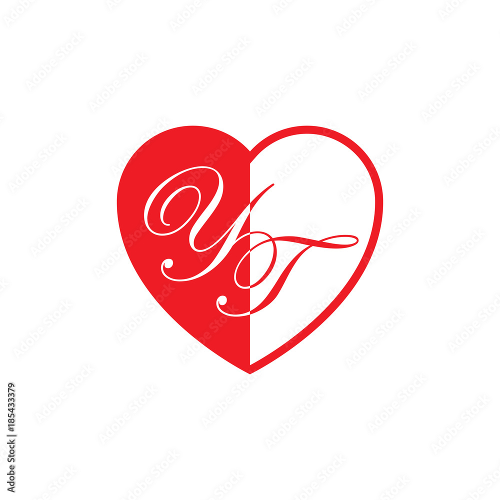 initial two letter love half shape