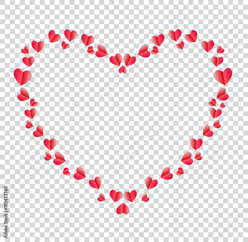 Heart border made of red folded paper hearts with space for text