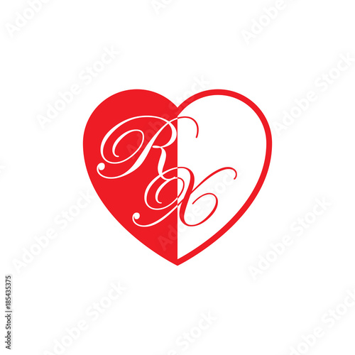 initial two letter love half shape