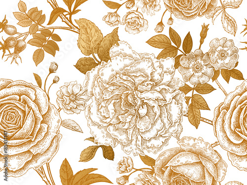 Seamless pattern with rose flowers.