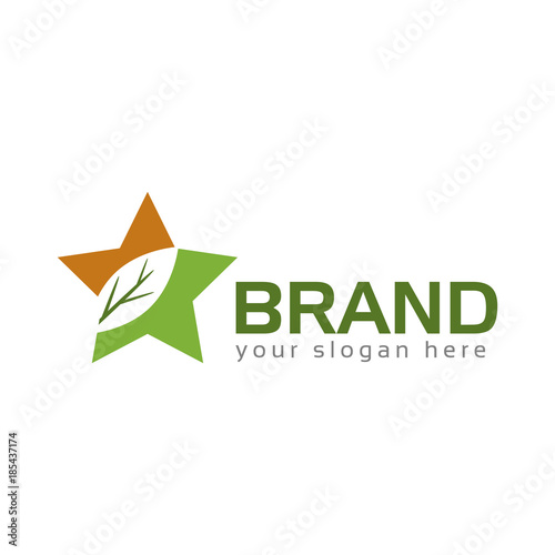 Free Download Star with leaf logo vector. Flat logo design. - GFXLoad