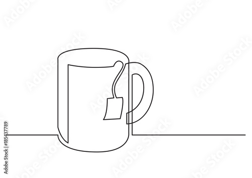 one line drawing of isolated vector object - mug of tea