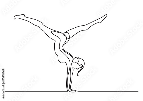 continuous line drawing of naked woman doing handstand