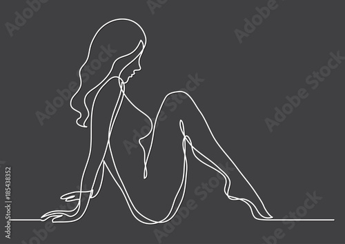 continuous line drawing of sitting nude woman