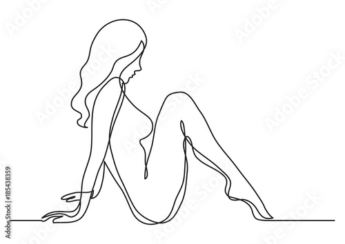 continuous line drawing of sitting nude woman